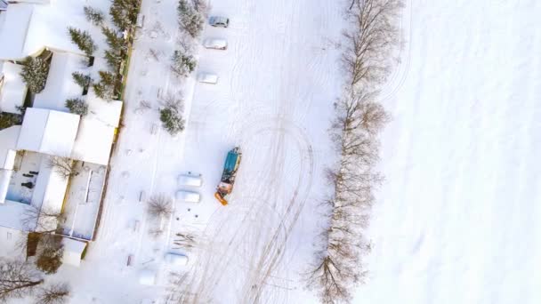 Imágenes Vista Superior Arado Limpieza Carreteras Temporada Invierno Video Fue — Vídeo de stock