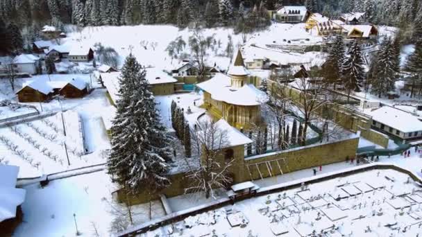Zdjęcia Lotnicze Średniowiecznego Klasztoru Woronetów Znajdującego Się Okręgu Suczawa Rumunii — Wideo stockowe