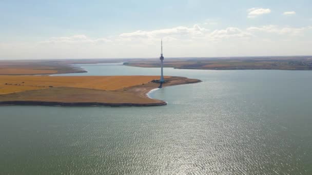 Вид Воздуха Озеро Текиргиол Румыния Видео Снято Беспилотника Над Озером — стоковое видео