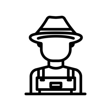 Çiftçi ikonu ya da çiftçiler. çizgi simgesi tarzı. Bahçe ikonu için uygun. Basit dizayn edilebilir. Şablon vektörü tasarla