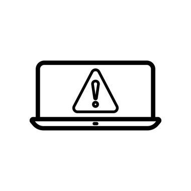 Ünlem işaretli dizüstü bilgisayar simgesi. Uyarı sembolü için uygun. çizgi simgesi tarzı. Basit dizayn edilebilir. Şablon vektörü tasarla