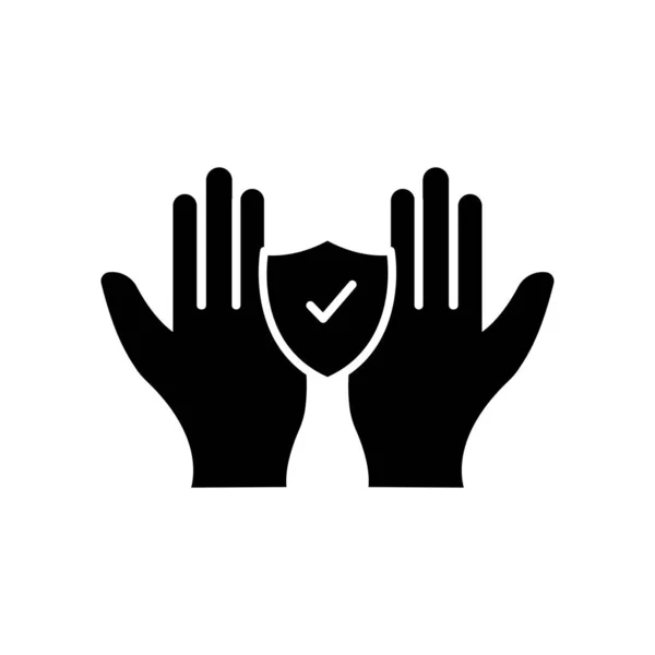 Ícone Mão Com Escudo Marca Verificação Estilo Ícone Sólido Adequado — Vetor de Stock