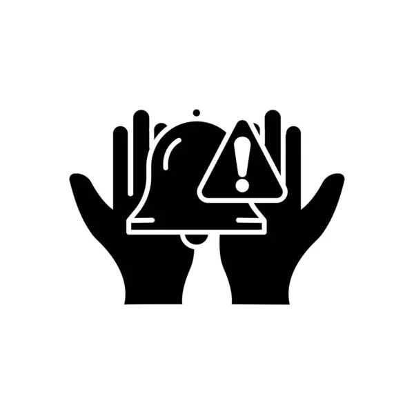 Hand Icon Bell Exclamation Mark Suitable Notification Symbol Warning Solid — Vector de stock