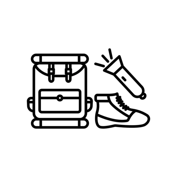 Symbol Vektor Für Campingzubehör Taschen Taschenlampen Schuhe Zeilensymbolstil Einfaches Design — Stockvektor