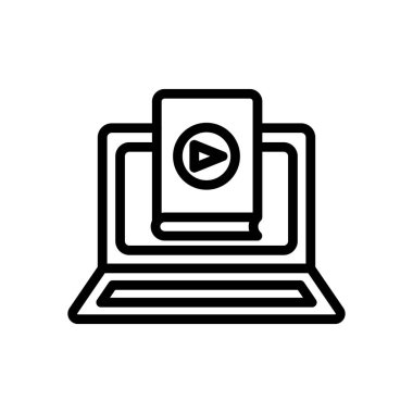 Çevrimiçi kitap simgesi vektörü. Eğitici okur yazarlık, dizüstü bilgisayar, kitap. Satır simgesi tarzı. Basit tasarım illüstrasyon düzenlenebilir