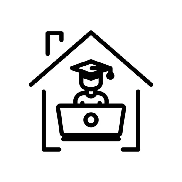 Icono Educación Línea Vector Aprendizaje Virtual Estudio Casa Estudiante Laptop — Vector de stock