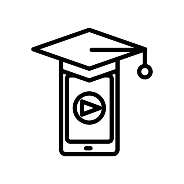 Icono Educación Línea Vector Aprendizaje Virtual Teléfono Móvil Sombrero Graduación — Vector de stock