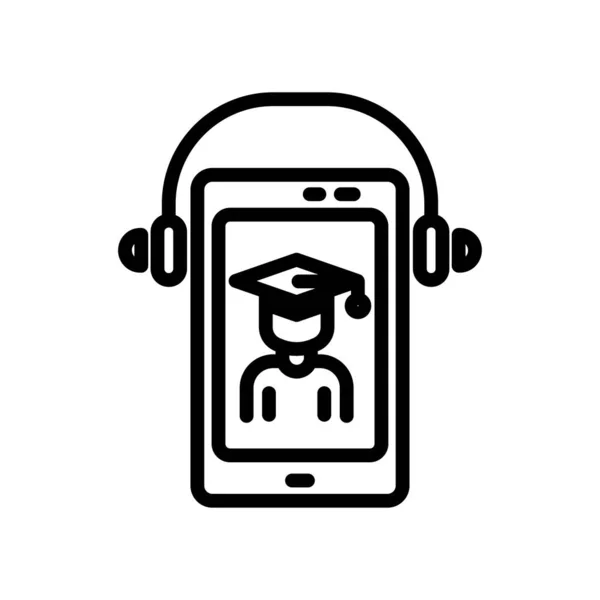 Icono Educación Línea Vector Aprendizaje Virtual Estudiante Auriculares Para Teléfonos — Vector de stock