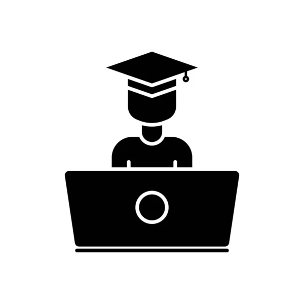 Icono Educación Línea Vector Aprendizaje Virtual Estudiante Laptop Estilo Icono — Vector de stock