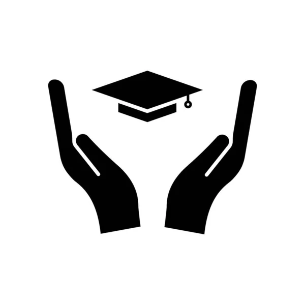 Education Icon Vector Graduation Hat Hand Solid Icon Style Glyph — ストックベクタ