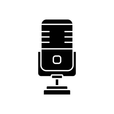 Mikrofon vektör simgesi. Podcast, kayıt. Katı ikon tarzı, kabartma. Basit tasarım illüstrasyon düzenlenebilir