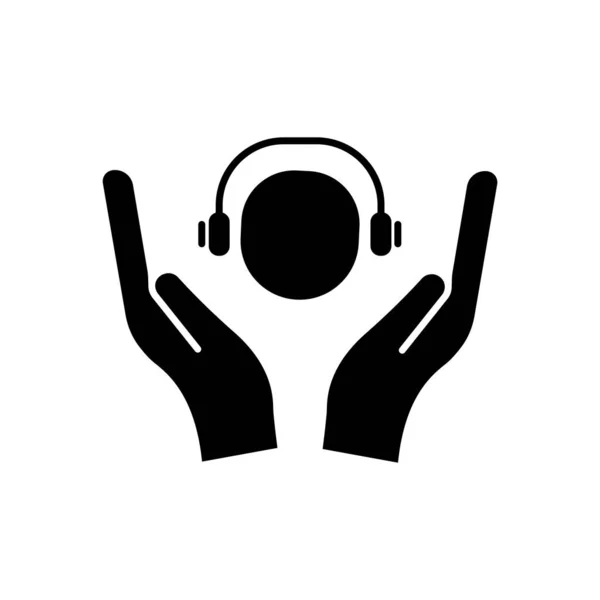 Mãos Vetor Ícone Com Pessoas Fone Ouvido Música Ouvir Música —  Vetores de Stock