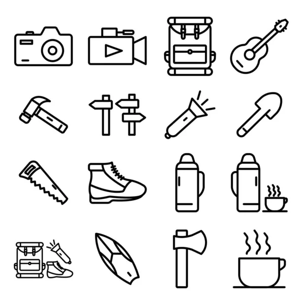 Verano Vector Icono Conjunto Vacaciones Subir Estilo Icono Línea Diseño — Archivo Imágenes Vectoriales