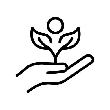 İnsan ve yaprak içeren el simgesi vektörü. Sağlıklı yaşam, sağlıklı çevre, ekoloji. çizgi simgesi tarzı. Basit tasarım illüstrasyon düzenlenebilir