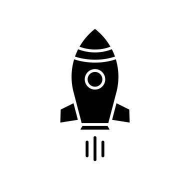 Roket ikon vektörü. Ulaşım, hava aracı. Katı ikon tarzı, kabartma. Basit tasarım illüstrasyon düzenlenebilir