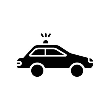 Polis arabası ikon vektörü. Ulaşım, kara ulaşımı. Katı ikon tarzı, kabartma. Basit tasarım illüstrasyon düzenlenebilir