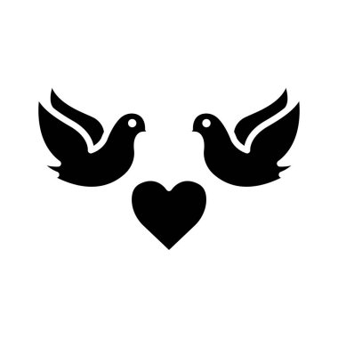 Kalpli güvercin ikonu. Düğünle ilgili ikon. Katı ikon tarzı, kabartma. Basit tasarım düzenlenebilir