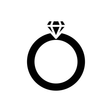 Mücevher yüzük ikonu. Düğünle ilgili ikon. Katı ikon tarzı, kabartma. Basit tasarım düzenlenebilir