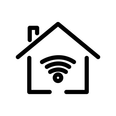 House icon with signal. icon related to technology. smart device. house device. line icon style. Simple design editable