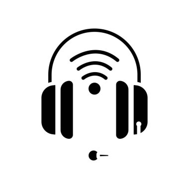 Headphone icon with signal. icon related to electronic, technology, smart device. Glyph icon style, solid. Simple design editable