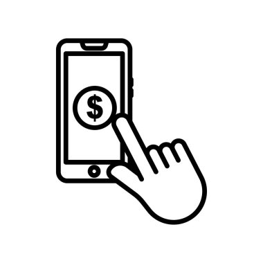 Hand touch icon with dollars in mobile phone . icon related to charity, business. Line icon style. Simple design editable