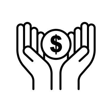 Hand icon with dollar. icon related to charity, International day of charity. Line icon style. Simple design editable