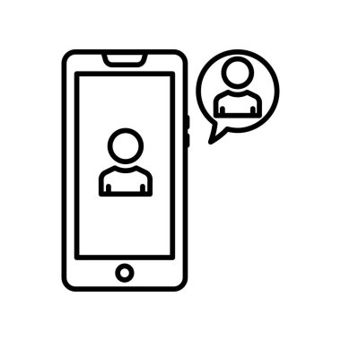 Mobile phone icon with chat and people. icon related to discussion, business. line icon style. Simple design editable