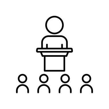 People icon in podium. icon related to discussion, business. line icon style. Simple design editable