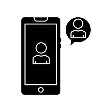 Mobile phone icon with chat and people. icon related to discussion, business. Glyph icon style, solid. Simple design editable