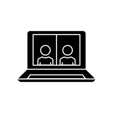 Laptop icon with people. icon related to discussion, business. Glyph icon style, solid. Simple design editable