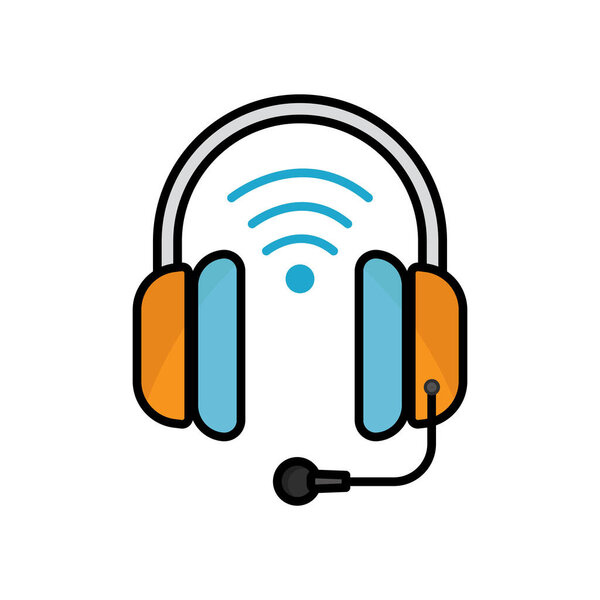Headphones icon illustration with signal. Icon related to smart device. lineal color icon style. Simple design editable