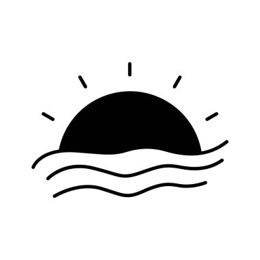 Günbatımı simge çizimi. Tatille ilgili bir ikon. Basit tasarım düzenlenebilir