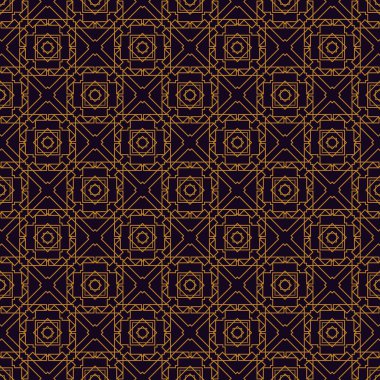 Koyu mor bir arka planda altın taklidi yapan zarif geometrik sanat deseni