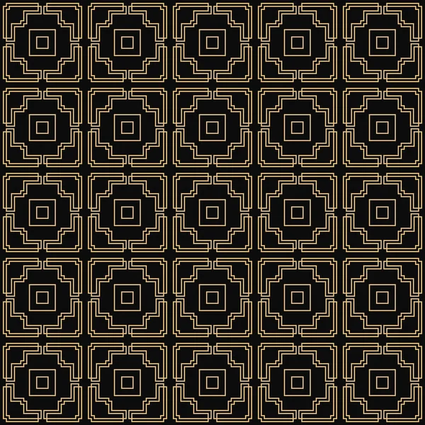 Geometrické zlato bezešvé vzor zapsaný v Art Deco náměstí na černém pozadí. — Stockový vektor