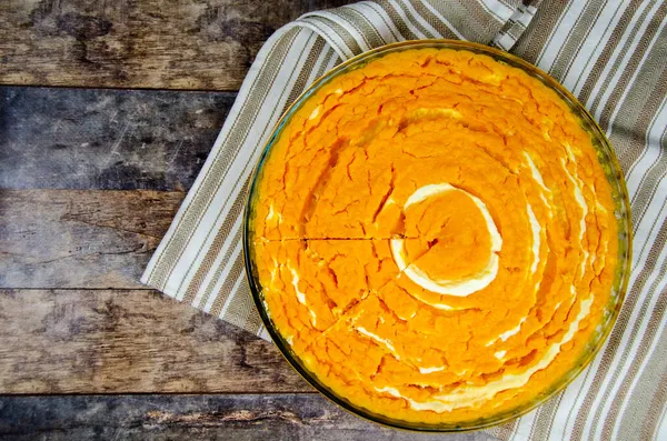 Caçarola Abóbora Queijo Cottage Torta Dieta Abóbora Sem Açúcar Redonda — Fotografia de Stock