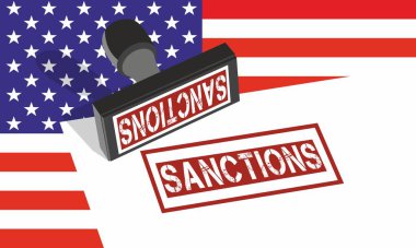 Amerikan bayrağının arka planında kırmızı yazıtlı beyaz bir kağıt üzerinde yasal damga. Metin için boşluk