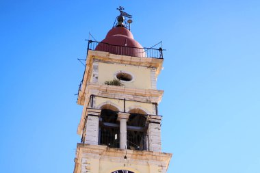 Aziz Spyridon Katedrali. Yunanistan 'ın Korfu kentinde bulunan bir Rum Ortodoks kilisesi. Agios Spyridonas kilise çan kulesi.