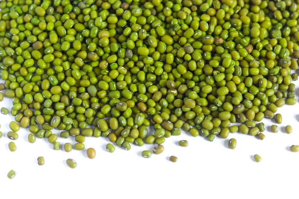 Haricots Mungo Verts Non Cuits Isolés Sur Fond Blanc Alimentation — Photo