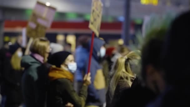 Night Street Prostest Banners High Quality Footage — Stock Video