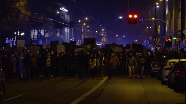 Nächtliche Straßenproteste Mit Transparenten Hochwertiges Filmmaterial — Stockvideo