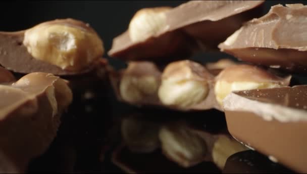 Barna Mogyorós Csokoládé Szuper Makró Közeli Kiváló Minőségű Felvételek — Stock videók