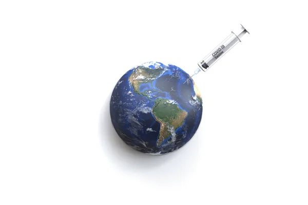 Dünya Gezegeni Şırıngası Covid Aşı Konsepti Boyutlu Illüstrasyon Görüntünün Elementleri — Stok fotoğraf