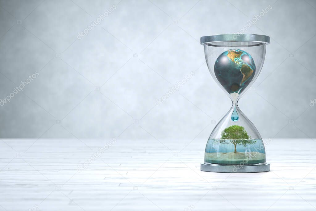 Earth planet in hourglass, Global warming concept. 3D illustration  Elements of this image furnished by NASA