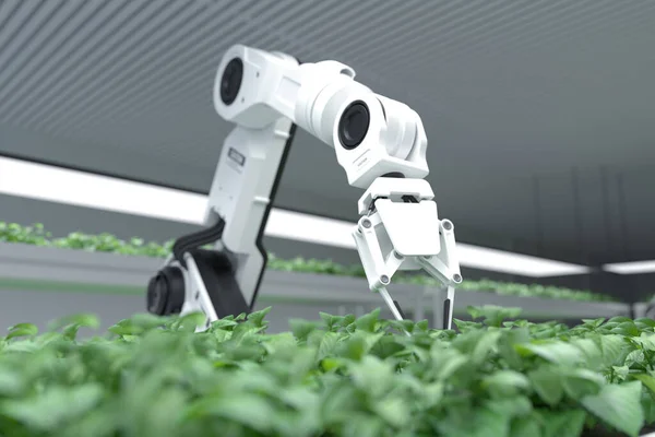 Smarta Robotbönder Koncept Robotbönder Jordbruksteknik Farm Automation Illustration Stockbild