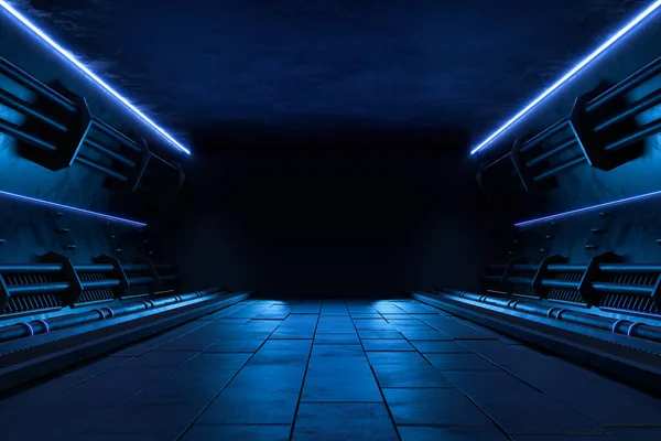 空荡荡的黑暗房间 现代未来派科幻背景 3D插图 图库照片