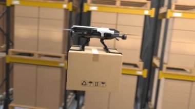 Bir depoda uçan bir kargo uçağı. 