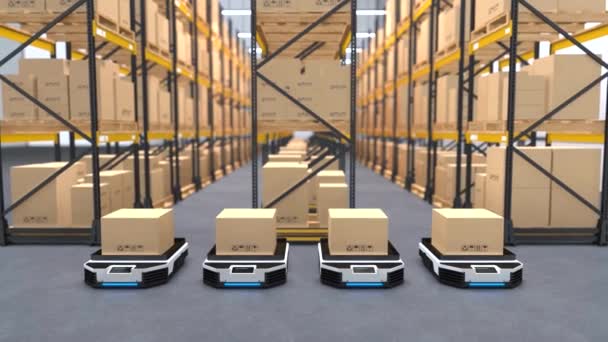 Transport Autonome Robot Dans Des Entrepôts Concept Automatisation Entrepôt — Video