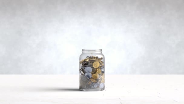 Дерево Росте Монетах Скляній Банці Концепція Збереження Грошей — стокове відео
