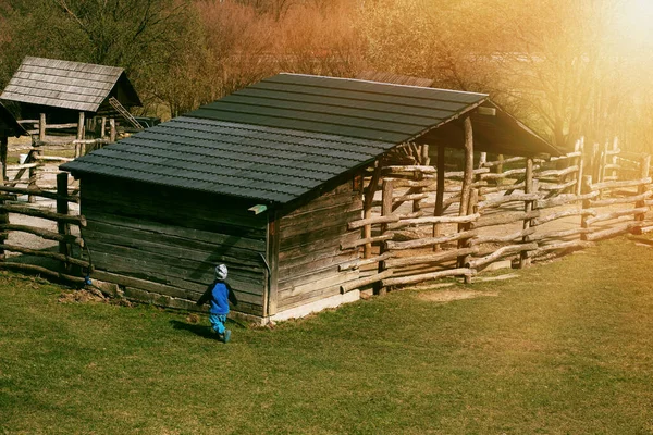 Wooden barn on animal farm.Spring season. — ストック写真
