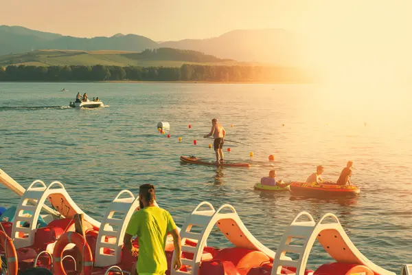 夏天阳光明媚的日子里 在湖上划船 高质量的照片 — 图库照片